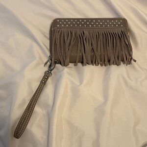 Brown Fringe Wristlet Clutch